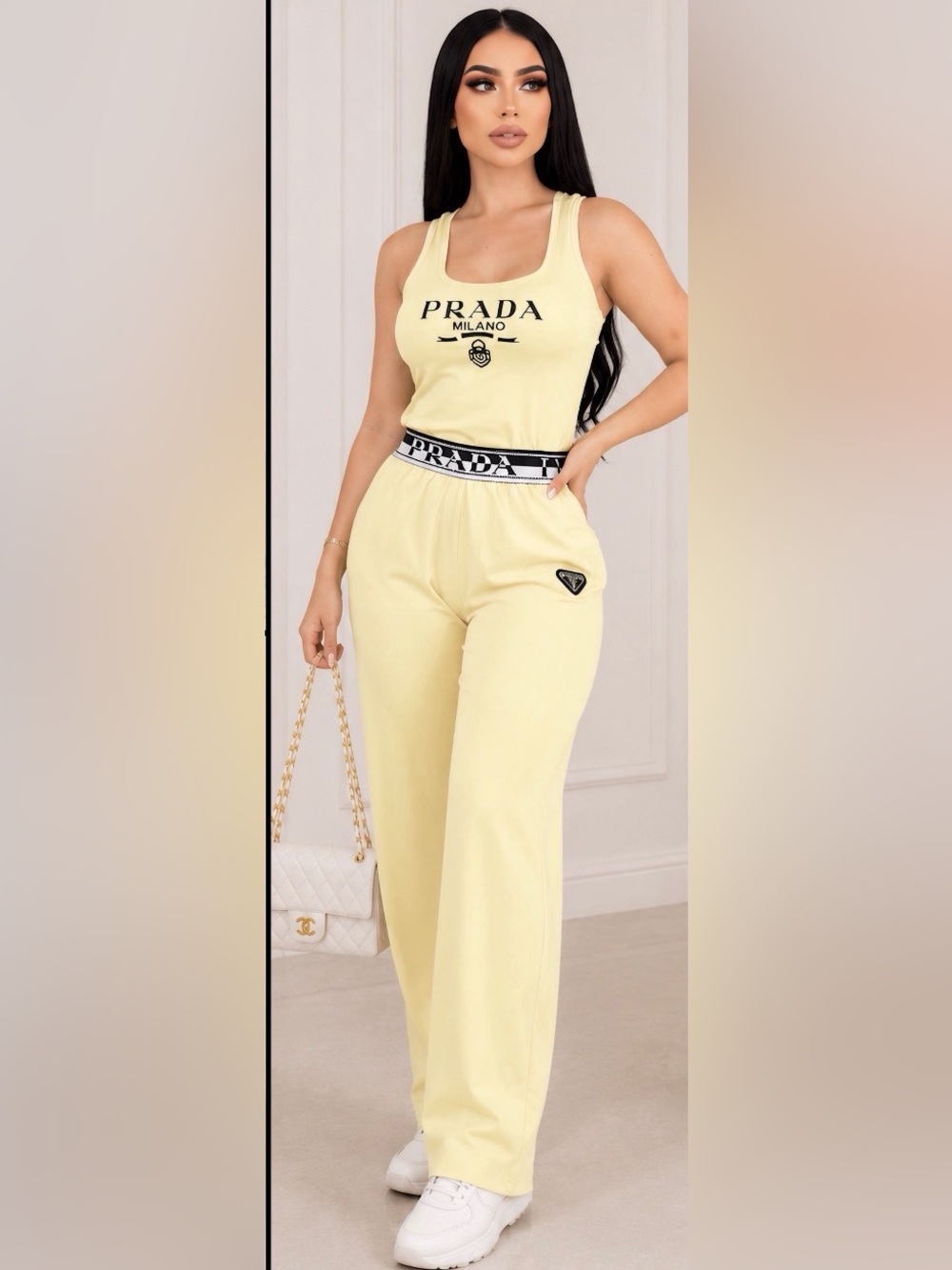 PRADA Yellow Wide-Leg Pants and matching top lounge comfy set size M - Picture 2 of 13